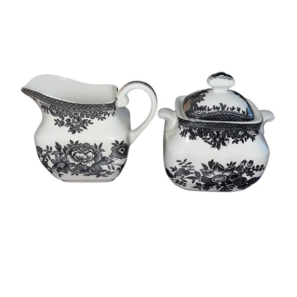 Johnson Brothers Asiatic Pheasant Black Creamer And Sugar Set - Picture 9 of 12